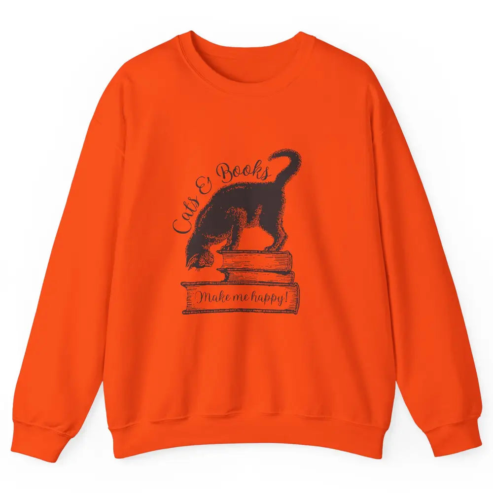 Black Cat Make Me Happy Reading Book Retro Kitten Bookish Unisex Crewneck Sweatshirt