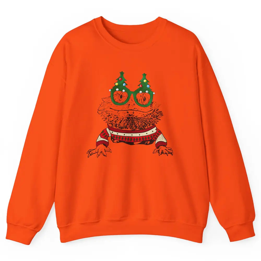 Christmas Bearded Dragon Glasses Animal Merry Xmas Gift Unisex Crewneck Sweatshirt