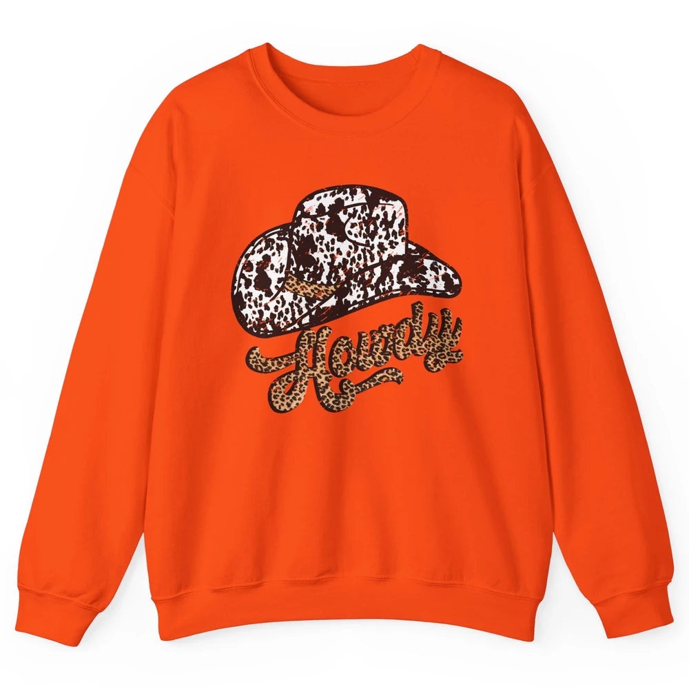 Vintage Leopard Cowboy Hat Howdy Western Country Cowgirls Unisex Crewneck Sweatshirt