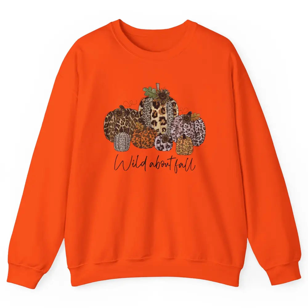 Leopard Pumpkin Patch Wild About Fall Thanksgiving Halloween Unisex Crewneck Sweatshirt