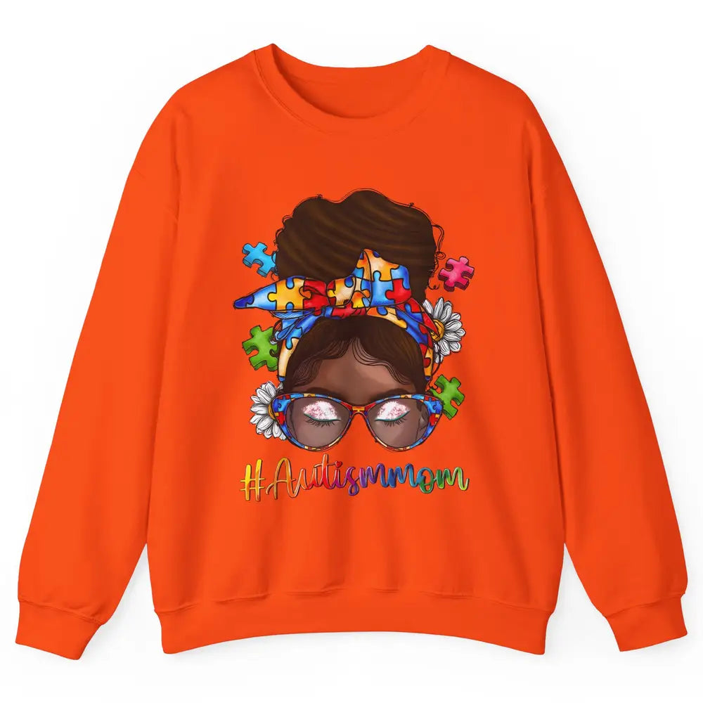 Autism Afro Mom Curly Hair American African Autism Awareness Unisex Crewneck Sweatshirt