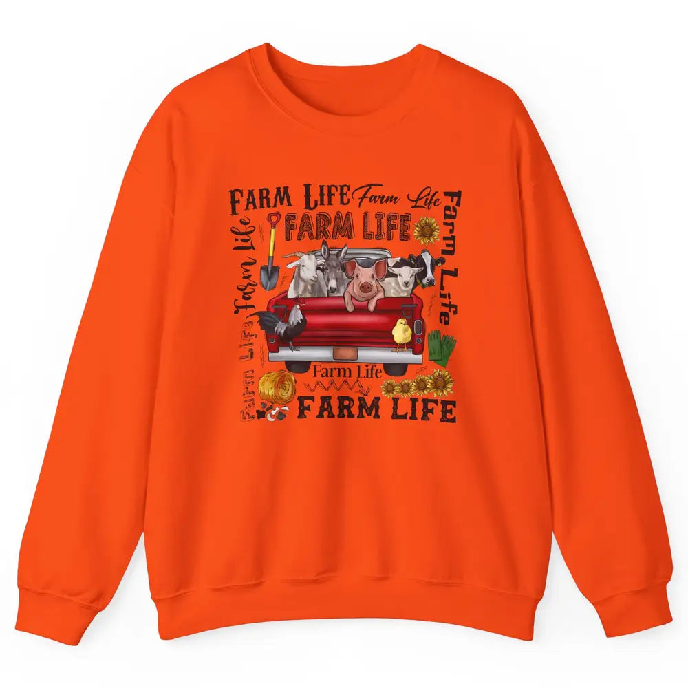 Sunflower Western Farm Life Animals Vegan Cow Pig Rooster Unisex Crewneck Sweatshirt