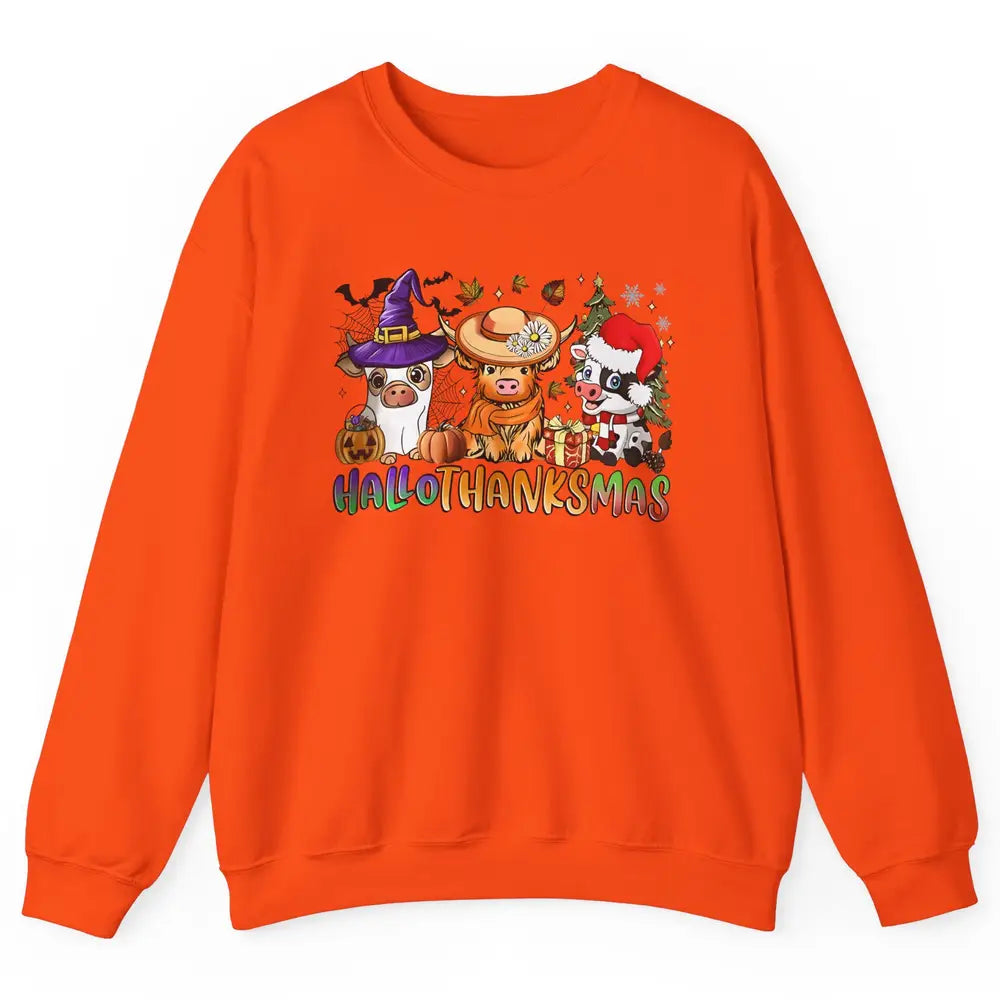 Baby Cow Pig Happy Hallo-thank-mas Fall Pumpkin Thanksgiving Unisex Crewneck Sweatshirt