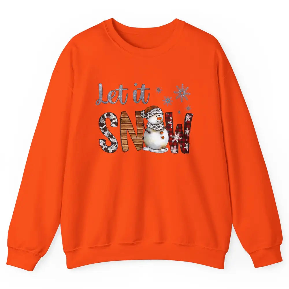 Leopard Snowman Let It Snow Snowflakes Western Christmas Unisex Crewneck Sweatshirt