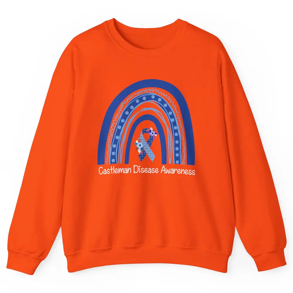 Castleman Disease Awareness Floral Blue Ribbon Rare Disease Unisex Crewneck Sweatshirt