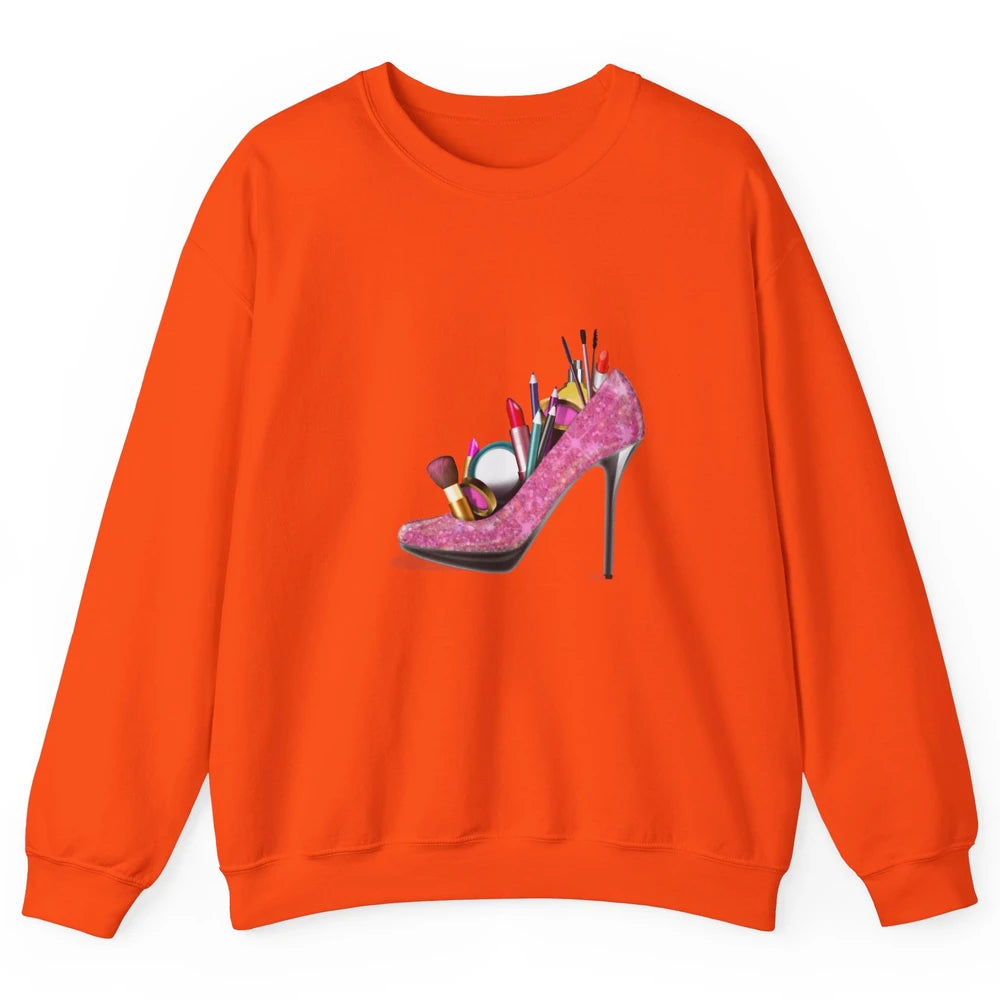 Woman High Heel Stilettos Makeup Artist Girly Lipstick Brush Unisex Crewneck Sweatshirt