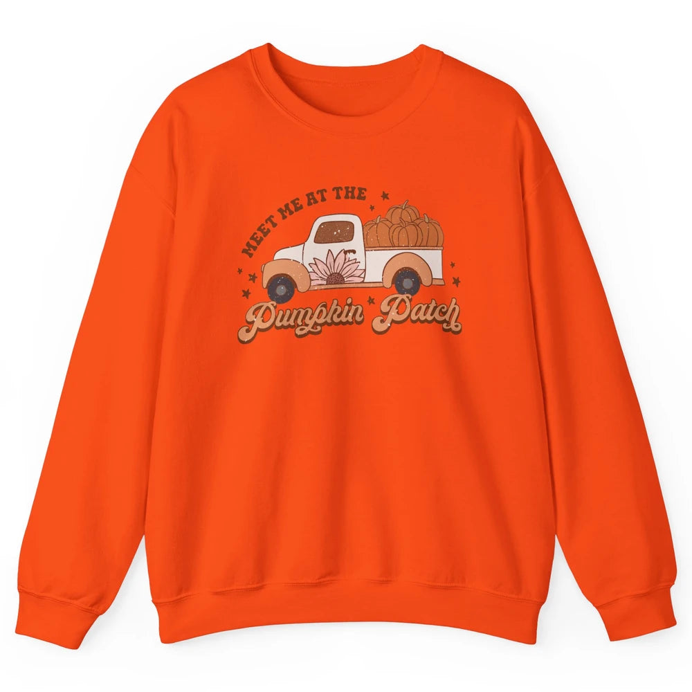 Retro Pumpkin Truck Meet Me At Pumpkin Patch Fall Halloween Unisex Crewneck Sweatshirt