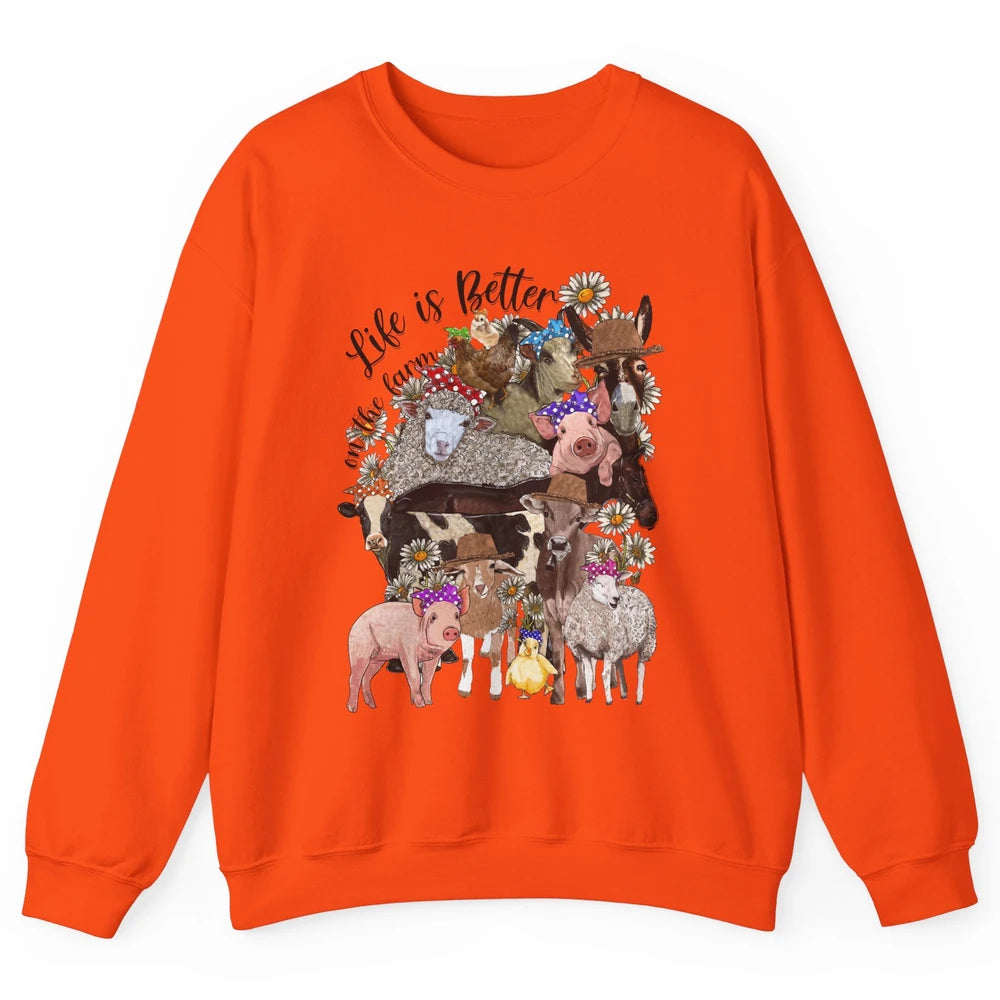 Western Animals Life Is Better On The Farm Pig Cow Donkey Unisex Crewneck Sweatshirt