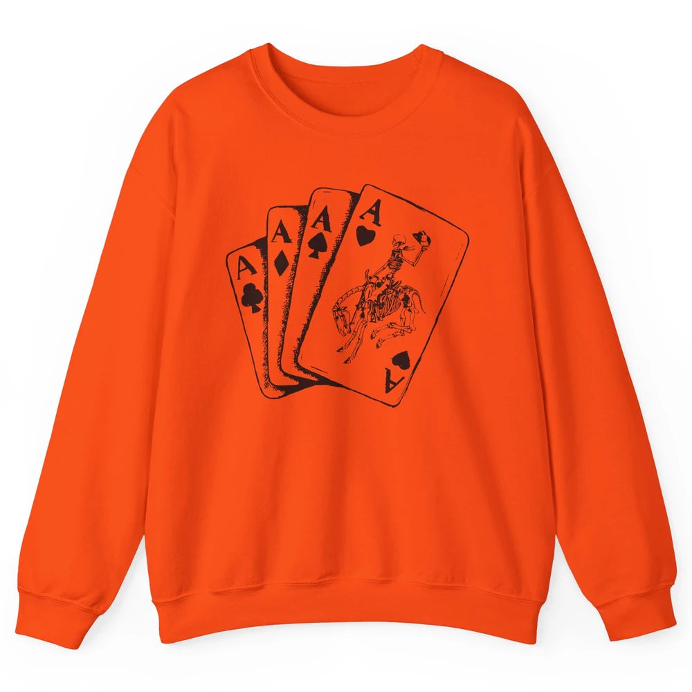 Skeleton Cowboy Horsing Playing Cards Western Cowboy Rodeo Unisex Crewneck Sweatshirt