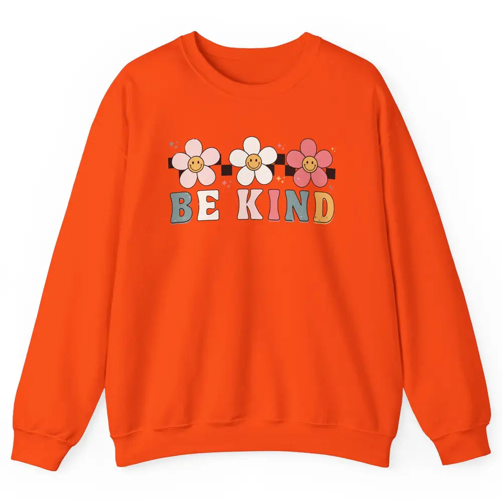 Be Kind Smiling Face Daisy Boho Mental Health Matter Retro Unisex Crewneck Sweatshirt