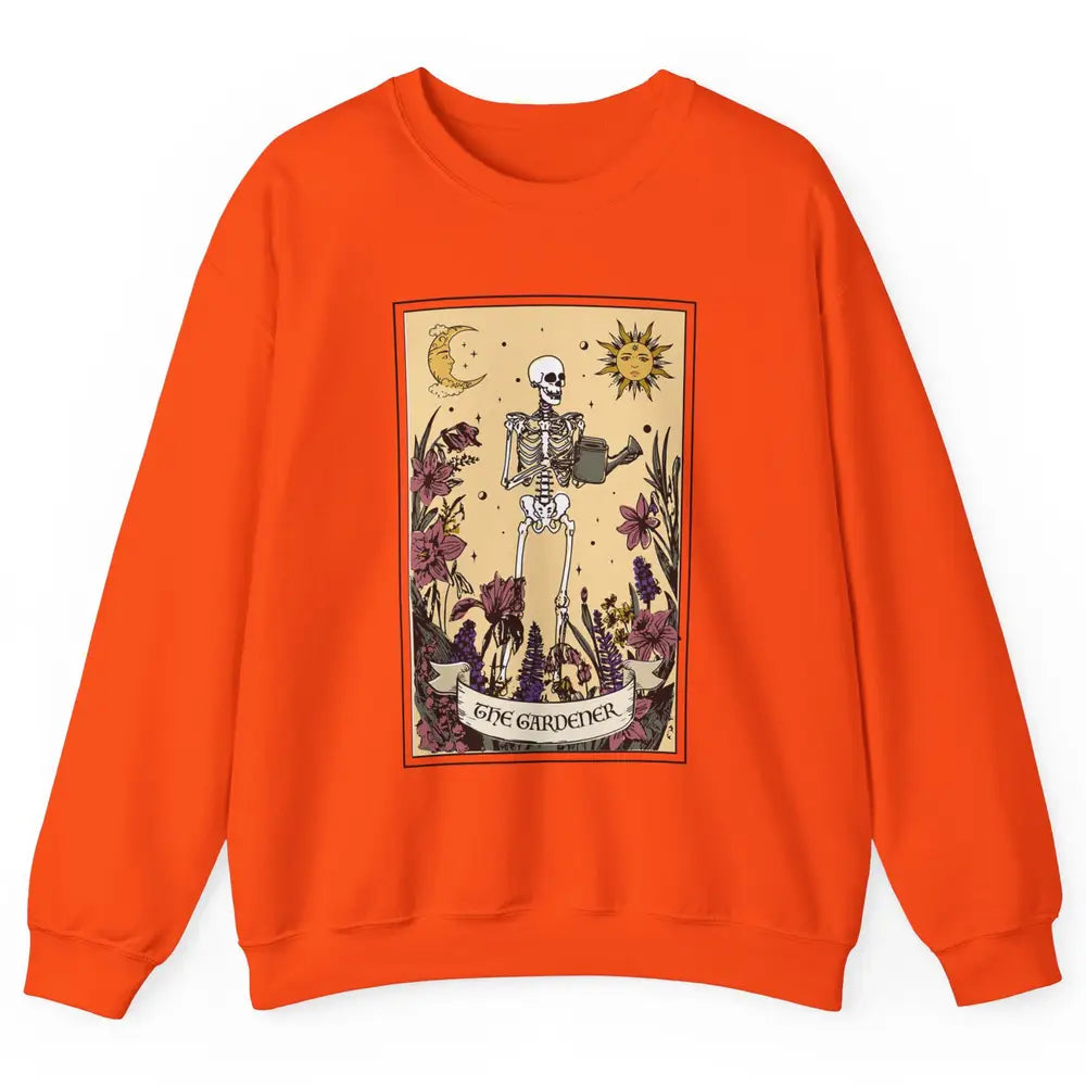 Retro Skeleton The Gardener Tarot Card Plant Lady Halloween Unisex Crewneck Sweatshirt