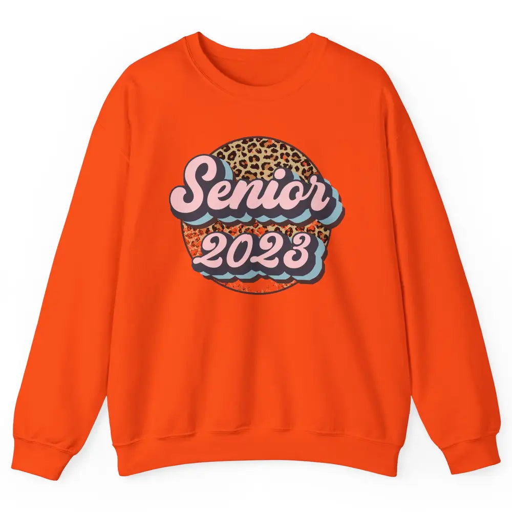 Retro Senior 2023 Leopard Back To School Western Graduation Unisex Crewneck Sweatshirt