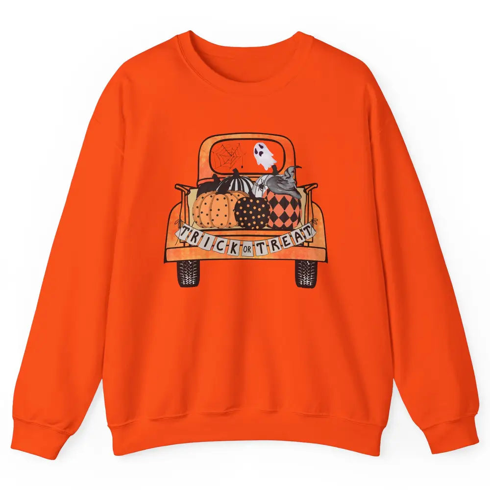 Retro Fall Pumpkin Truck Fall Halloween Trick Or Treat Gift Unisex Crewneck Sweatshirt