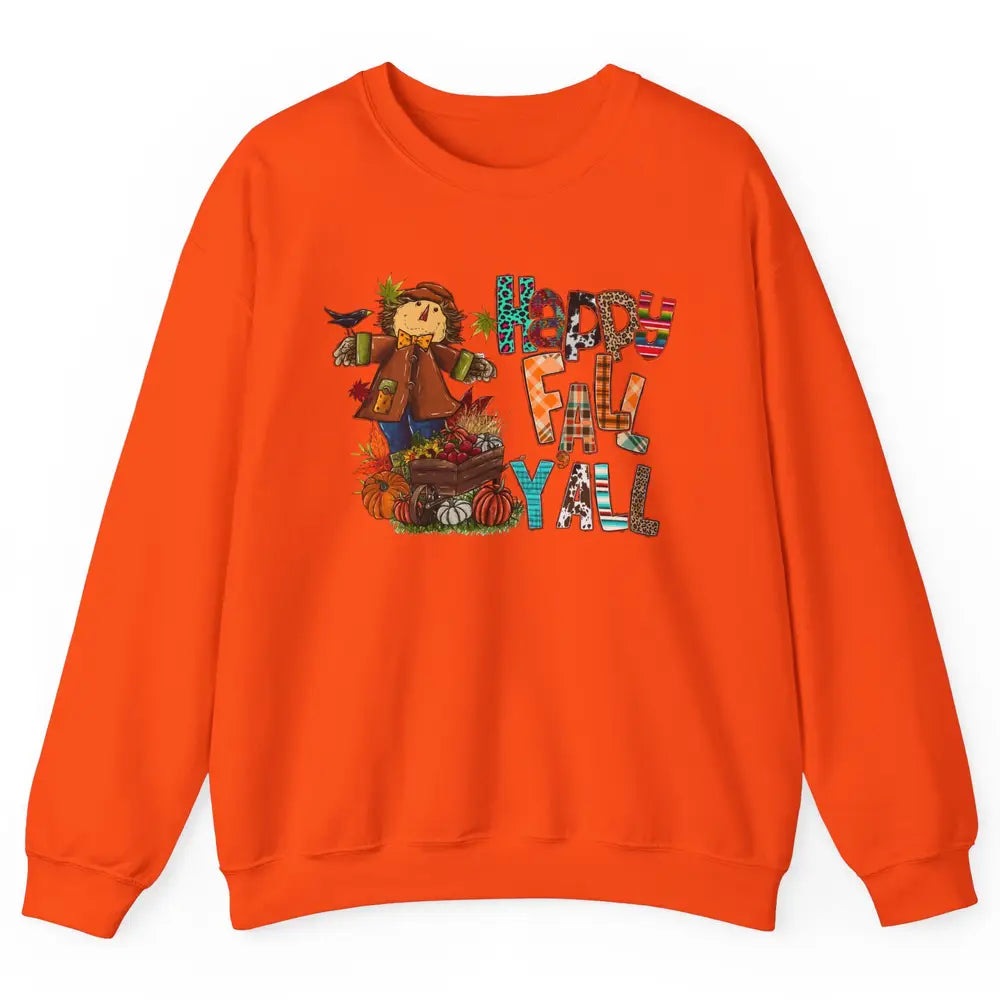 Happy Fall Y'all Leopard Pumpkin Western Autumn Thankful Unisex Crewneck Sweatshirt