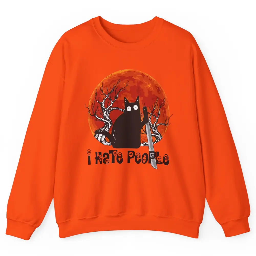 Black Cat Murderer I Hate People Pumpkin Halloween Costume Unisex Crewneck Sweatshirt