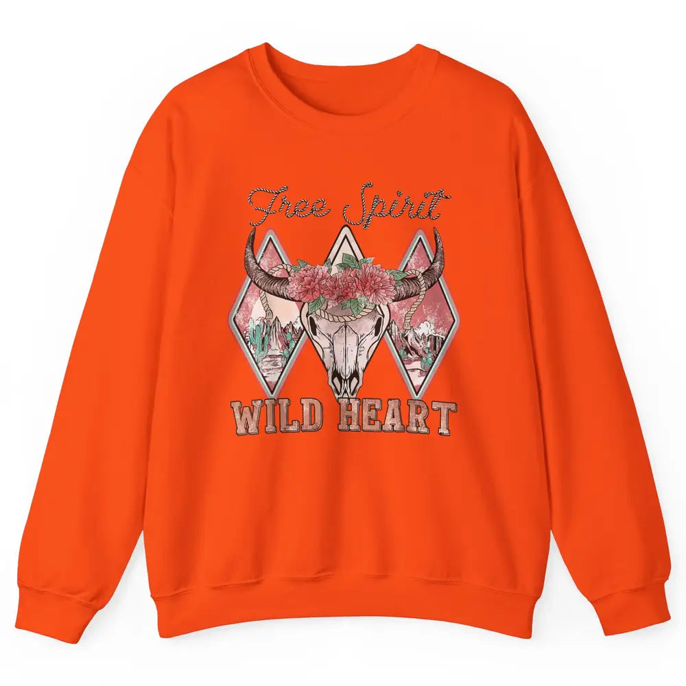 Bull Skull Free Spirit Wild Heart Valentine Western Rodeo Unisex Crewneck Sweatshirt