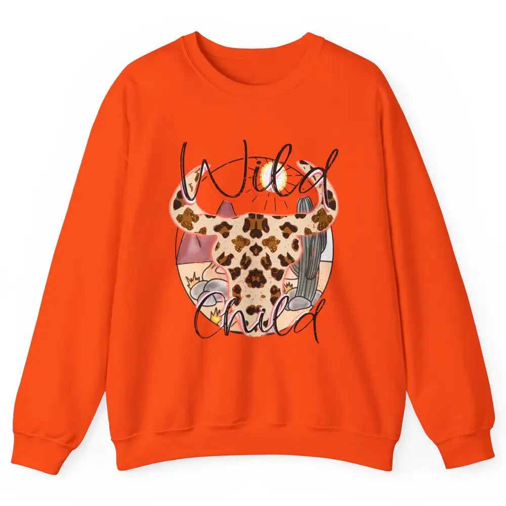 Boho Bull Skull Wild Child Desert Cactus Western Country Unisex Crewneck Sweatshirt