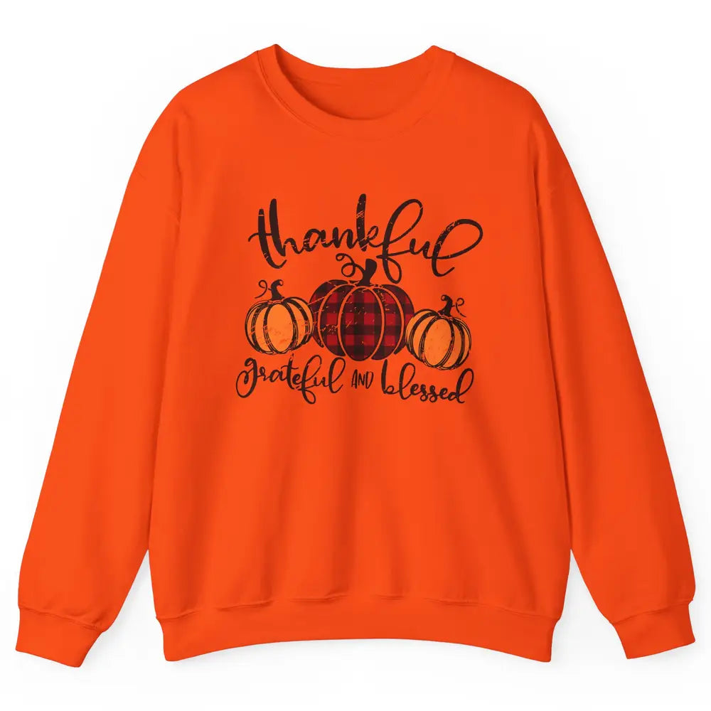 Vintage Grateful Thankful Blessed Pumpkin Fall Thanksgiving Unisex Crewneck Sweatshirt