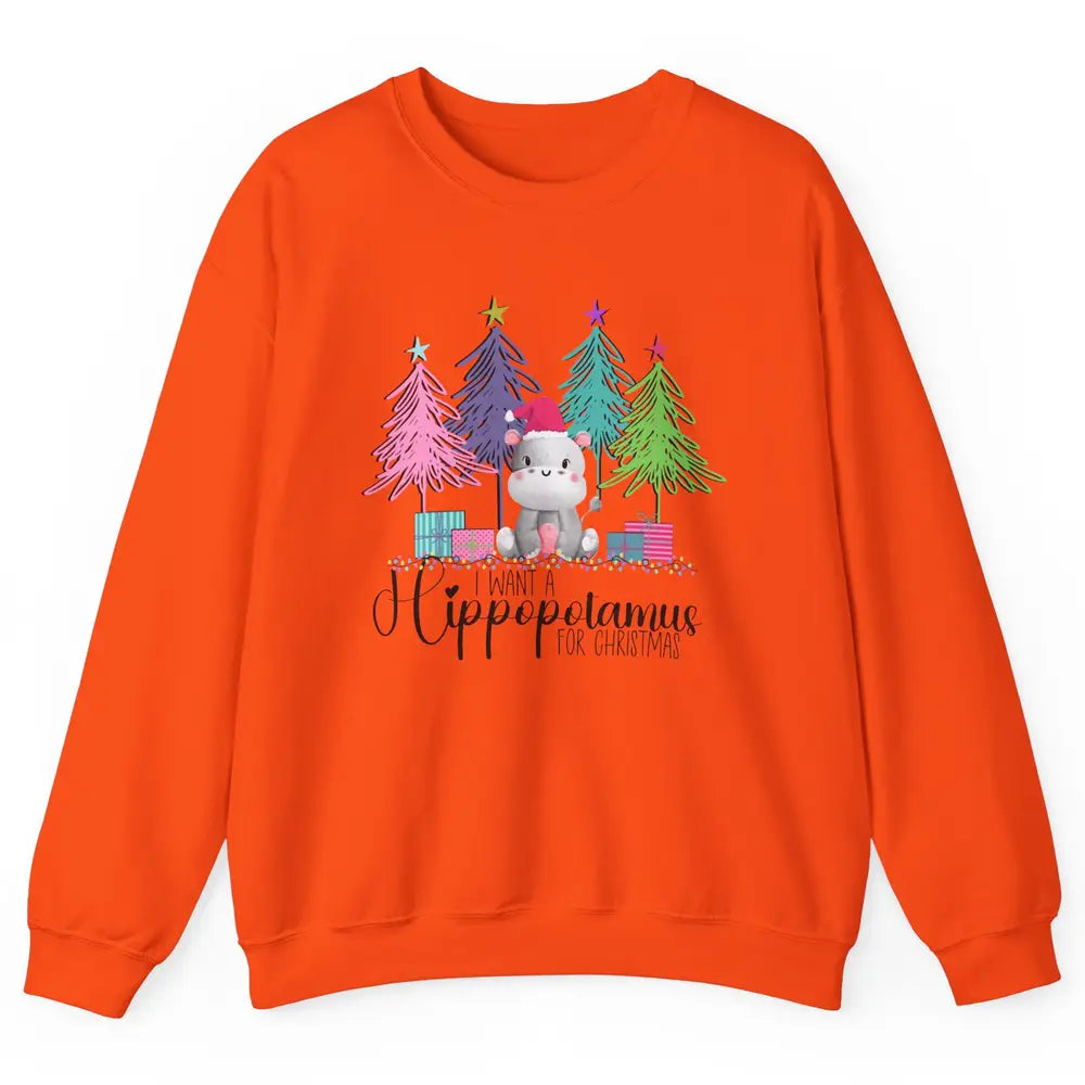 I Want A Hippopotamus For Christmas Tree Hippo Doodle Draw Unisex Crewneck Sweatshirt