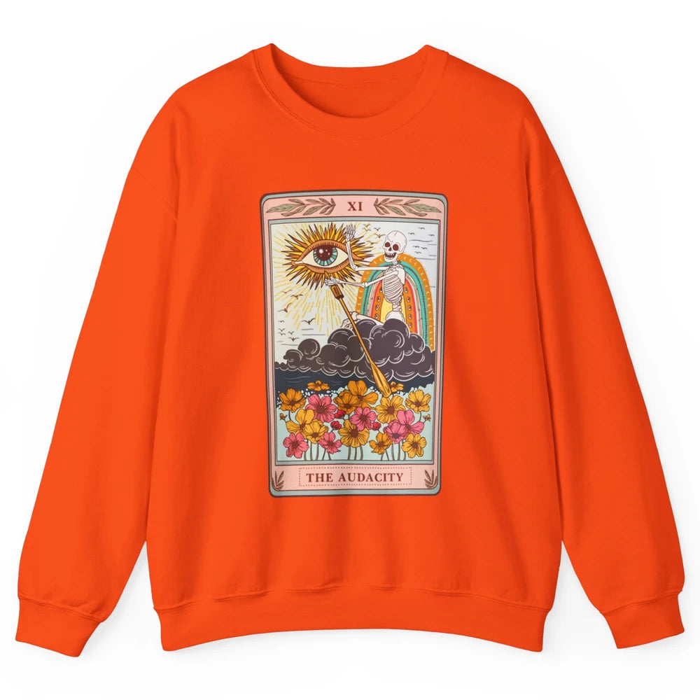 Retro Skeleton Riding Cloud The Audacity Tarot Card Rainbow Unisex Crewneck Sweatshirt