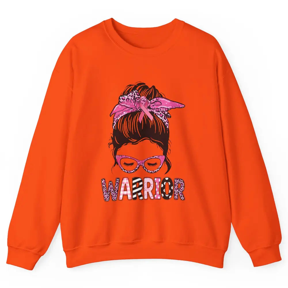 Warrior Fights Cancer Pink Leopard Ribbon Cancer Awareness Unisex Crewneck Sweatshirt