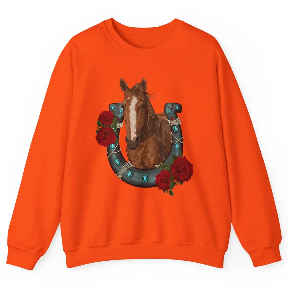 Western Country Texas Cowgirl Floral Horseshoe Horse Riding Unisex Crewneck Sweatshirt