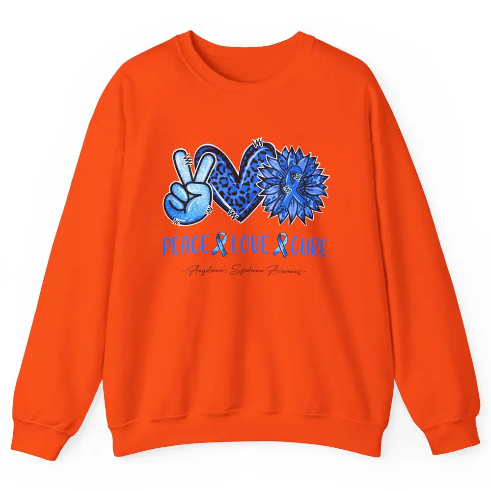 Angelman's Syndrome Blue Ribbon Peace Love Cure Sunflower Unisex Crewneck Sweatshirt