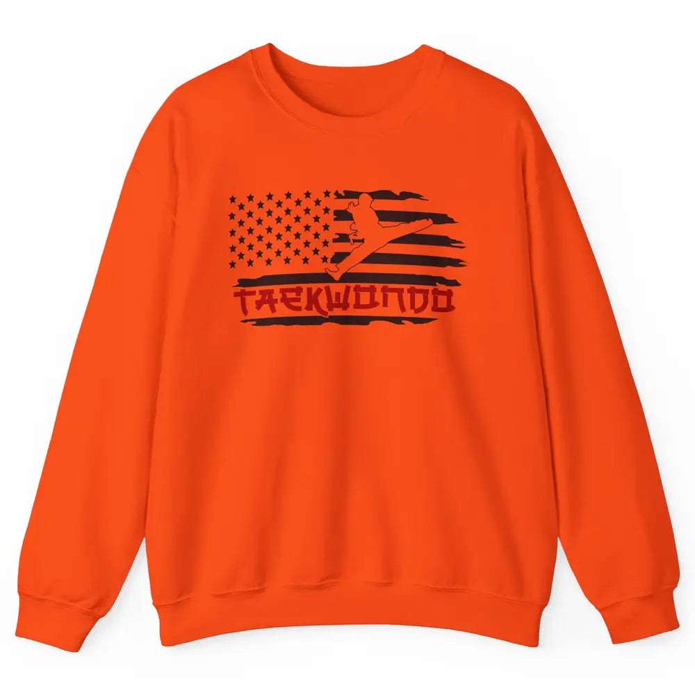 Taekwondo American Flag Karate Girl Boy Martial Art Gift Unisex Crewneck Sweatshirt