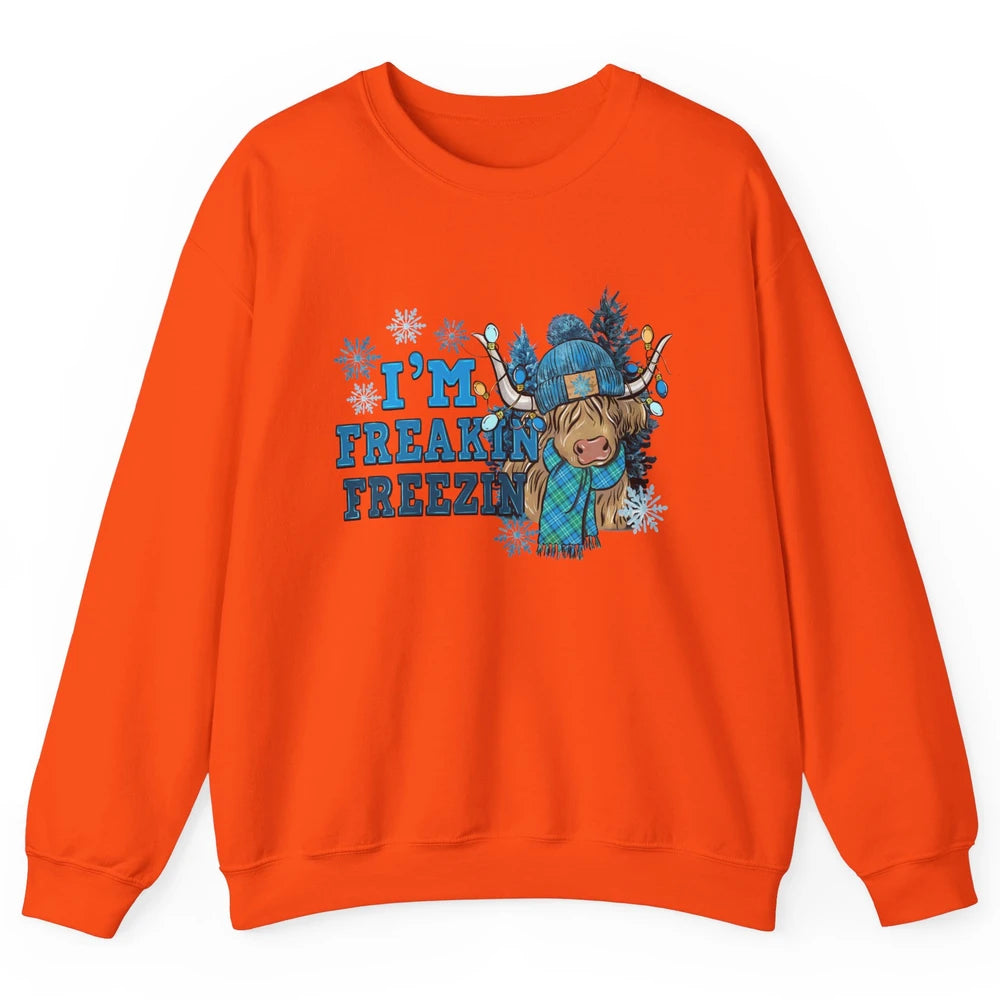 Funny Christmas Highland Cow I'm Freaking Freezing Western Unisex Crewneck Sweatshirt