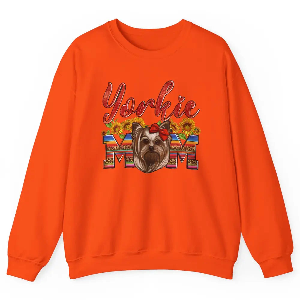 Yorkie Mom Sunflowers Leopard Yorkshire Terrier Dog Mom Gift Unisex Crewneck Sweatshirt