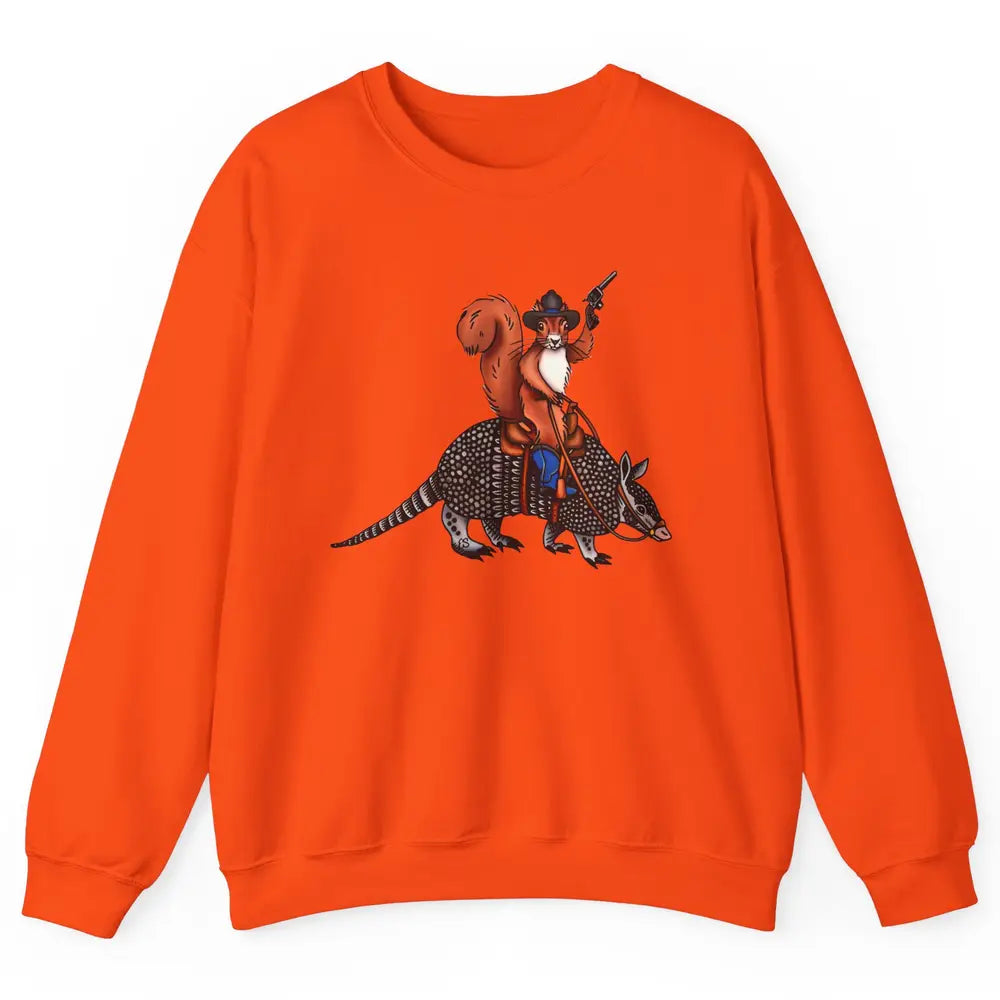 Retro Squirrel Cowboy Riding Armadillo Howdy Western Country Unisex Crewneck Sweatshirt