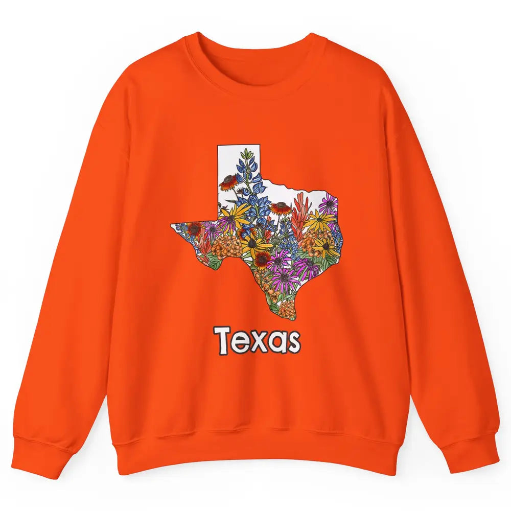 Texas Map Pride Wildflower Western Country Bluebonnet Flower Unisex Crewneck Sweatshirt