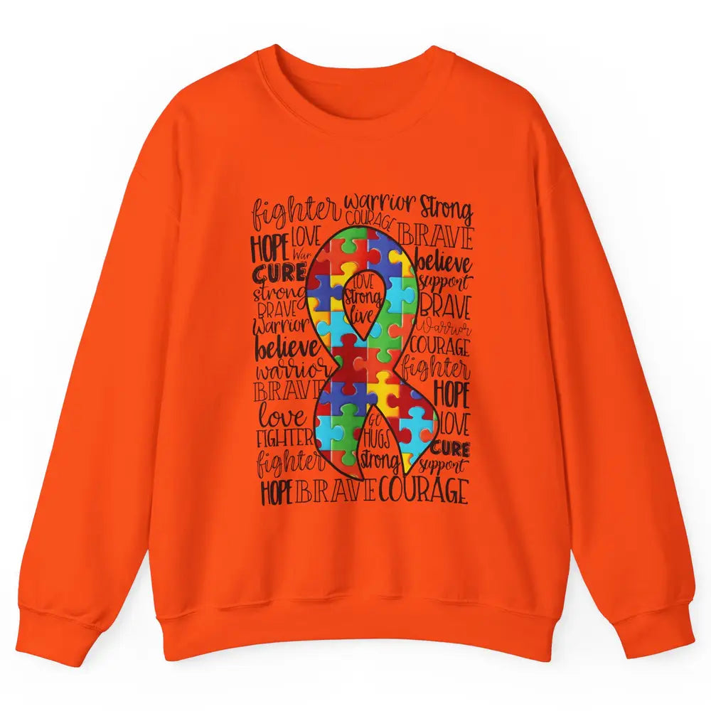 Autism Awareness Puzzles Ribbon Strong Brave Autism Support Unisex Crewneck Sweatshirt