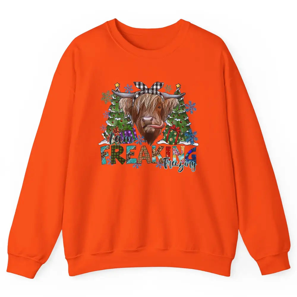 Highland Cow Bandana I'm Freaking Freezing Western Christmas Unisex Crewneck Sweatshirt