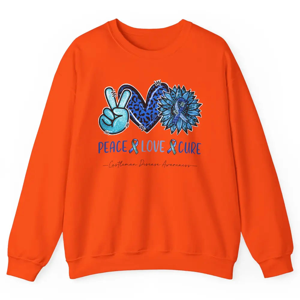 Castleman Disease Awareness Blue Ribbon Peace Love Cure Unisex Crewneck Sweatshirt