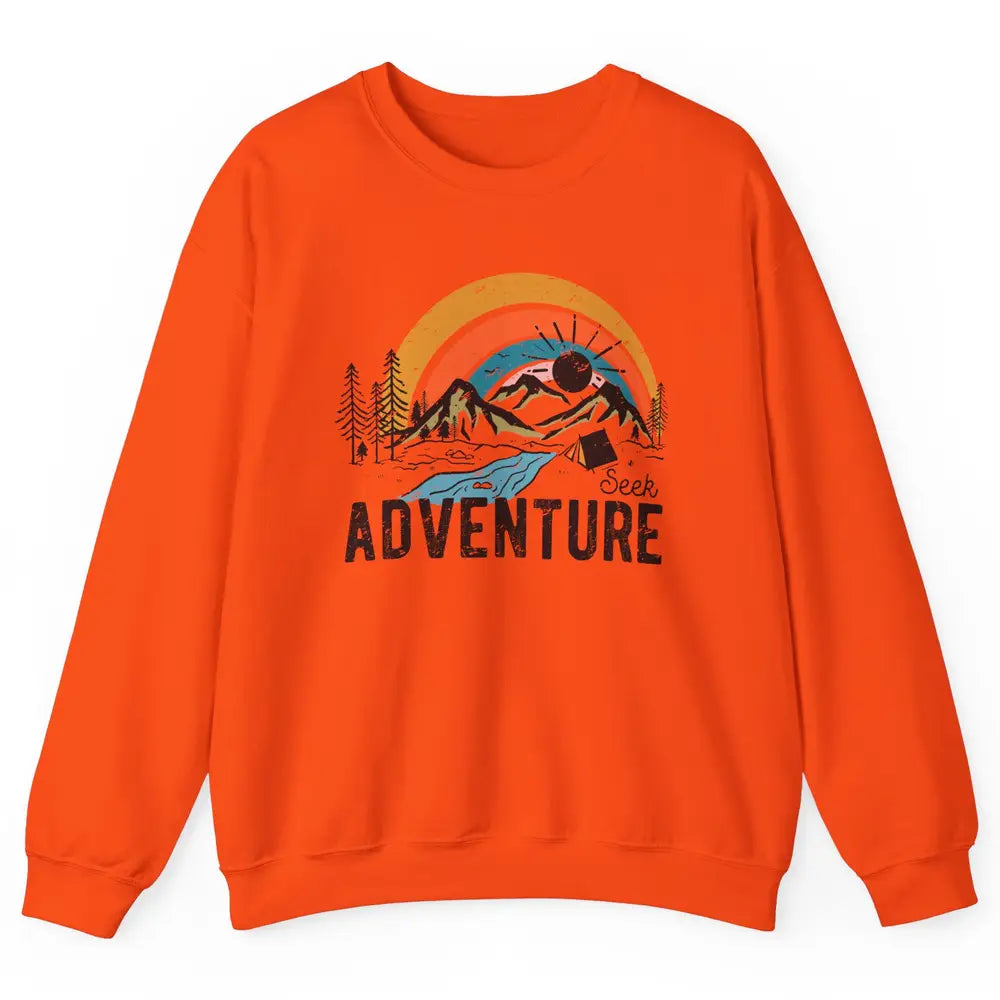 Vintage Mountain Sunrise Seek Adventure Camping Hiking Lover Unisex Crewneck Sweatshirt