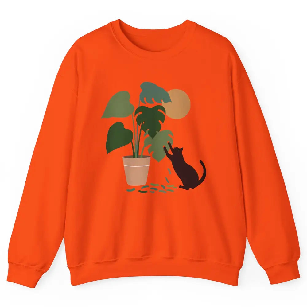 Black Cat And Plant The Making Of Monstera Garden Cat Lovers Unisex Crewneck Sweatshirt