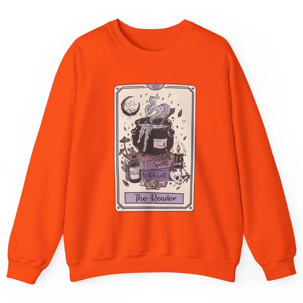 Retro Skull Books The Reader Tarot Card Witchcraft Halloween Unisex Crewneck Sweatshirt