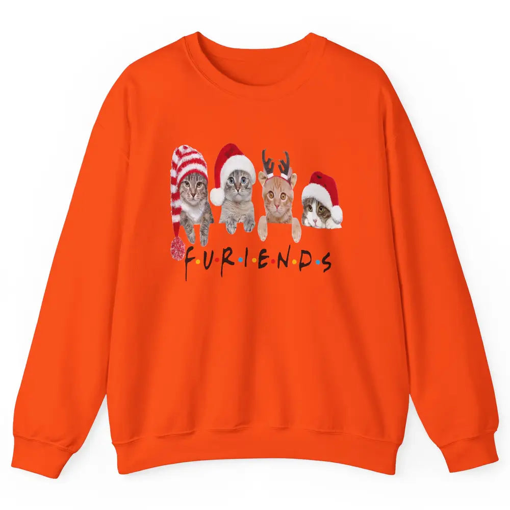 Funny Cat Furiends Merry Christmas Hat Santa Cat Lovers Gift Unisex Crewneck Sweatshirt