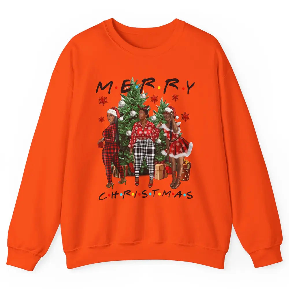 Merry Christmas African American Black Woman Xmas Afro Santa Unisex Crewneck Sweatshirt