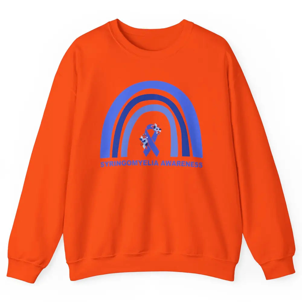 Syringomyelia Awareness Floral Blue Ribbon Rainbow Unisex Crewneck Sweatshirt