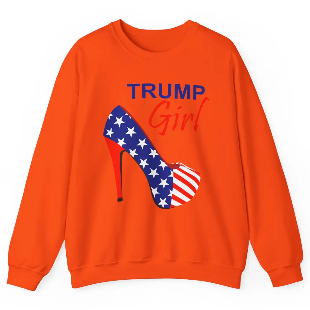 Trump Girl American Flag High Heels Republican Trump Support Unisex Crewneck Sweatshirt