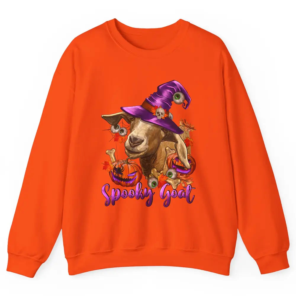 Funny Goat Witch Pumpkin Fall Leaves Halloween Goat Mom Unisex Crewneck Sweatshirt