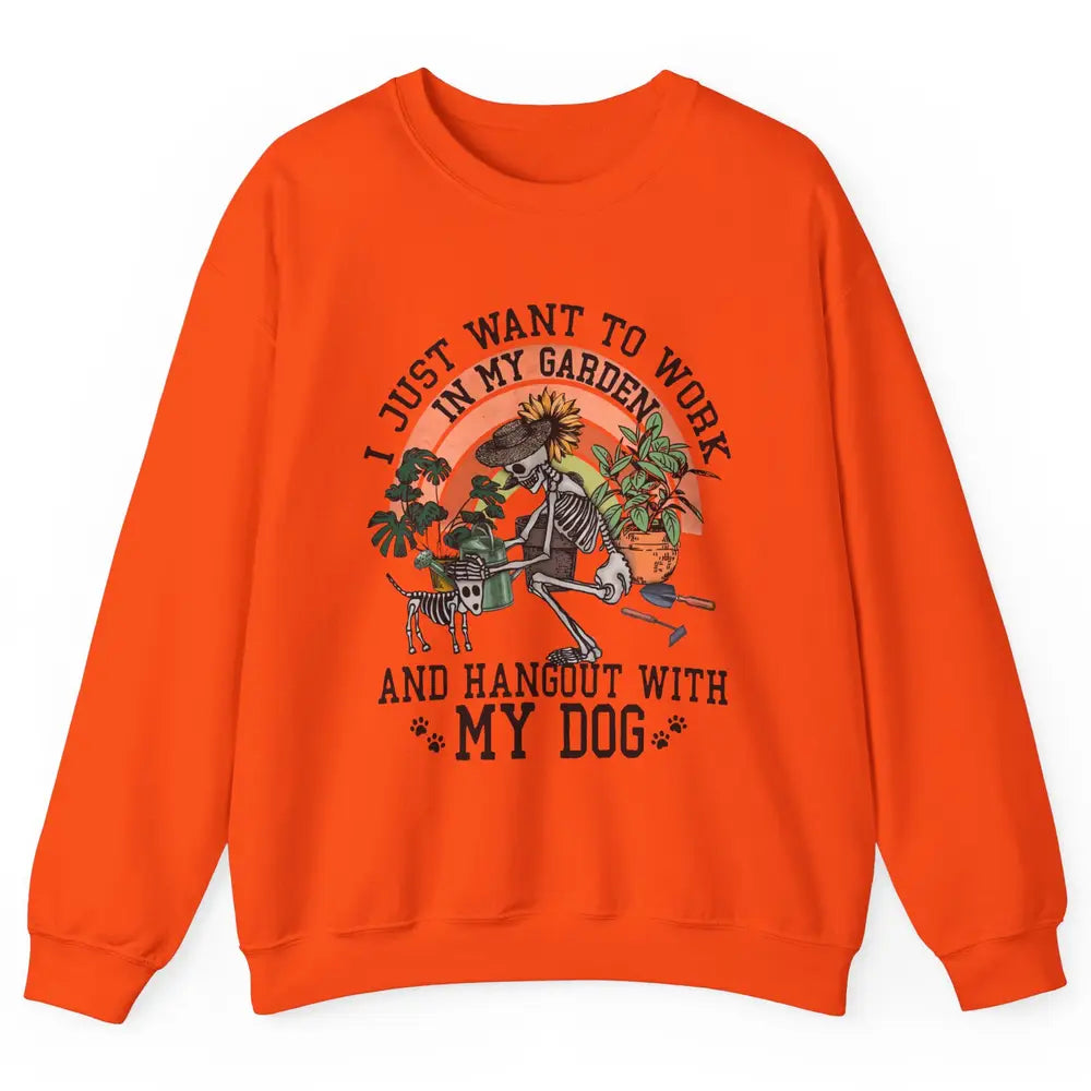 Retro Skeleton Gardening In The Garden Hang Out With My Dog Unisex Crewneck Sweatshirt