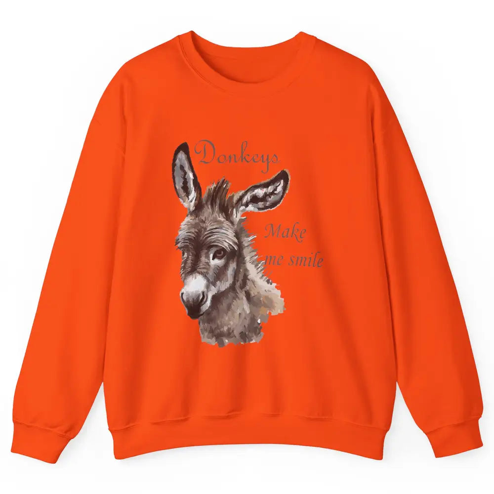 Watercolor Donkey Make Me Smile Farming Life Farm Animal Unisex Crewneck Sweatshirt