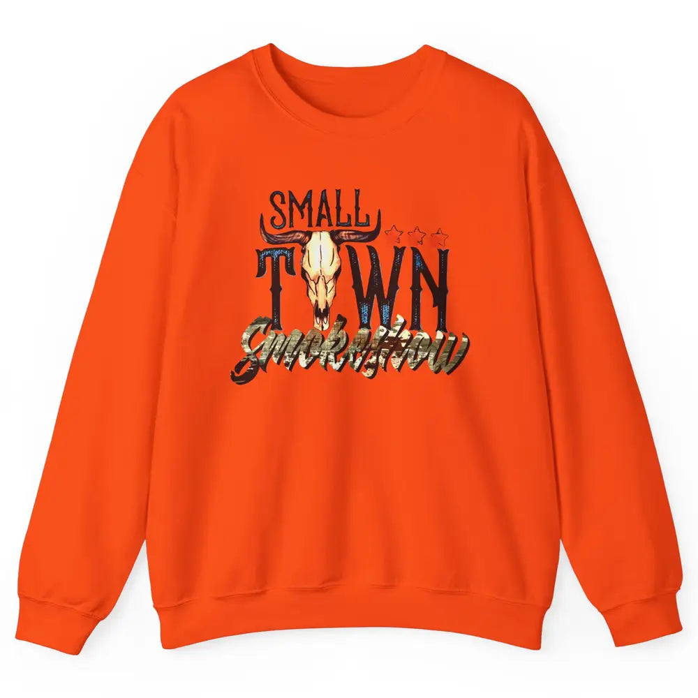 Boho Bull Skull Small Town Smokeshow Western Country Cowgirl Unisex Crewneck Sweatshirt