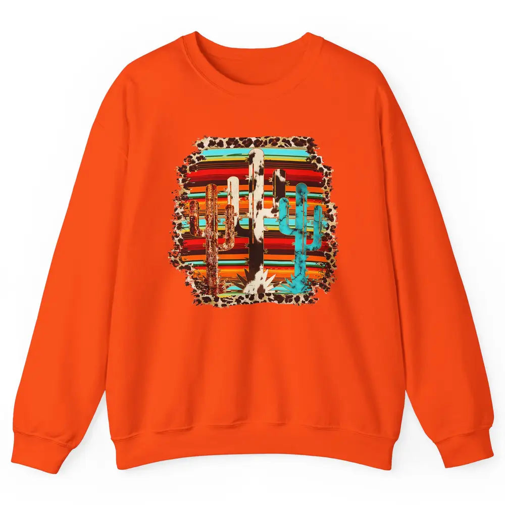 Western Country Cactus Cowhide Serape Turquoise Leopard Unisex Crewneck Sweatshirt