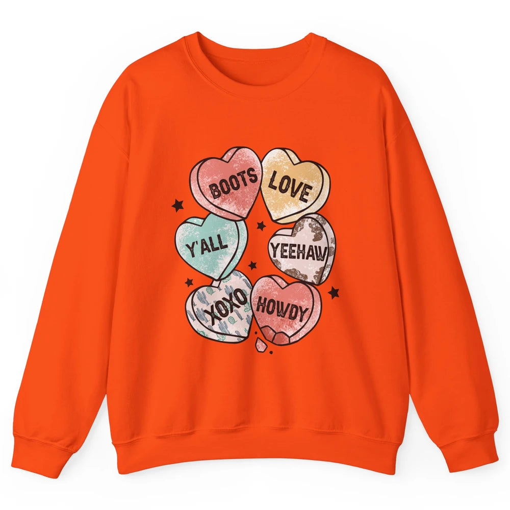 XOXO Love Cowboy Boots Howdy Cowgirl Hearts Western Country Happy Valentine's Day Yeehaw Vintage Cactus Unisex Crewneck Sweatshirt