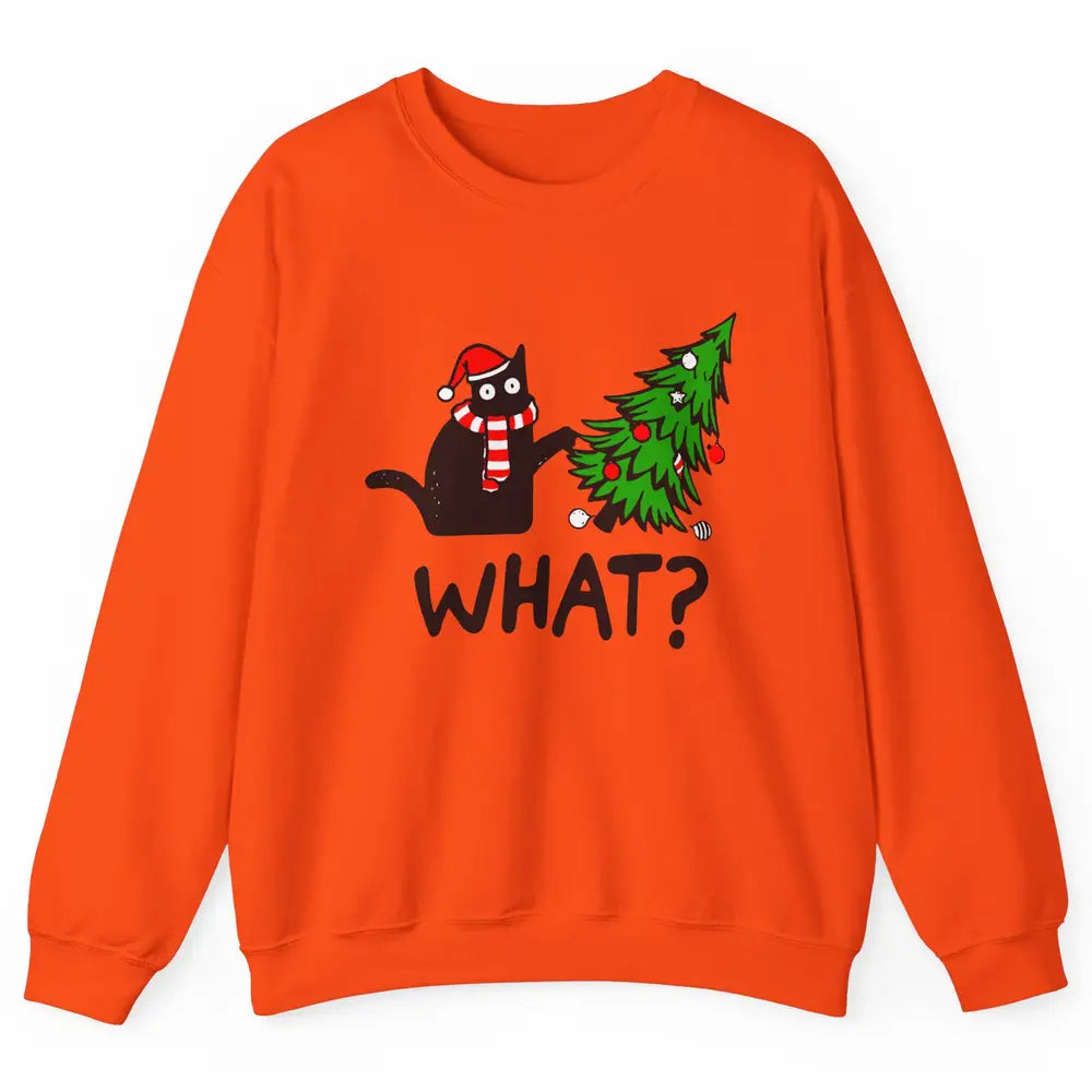 Funny Black Cat Christmas Light Santa What Christmas Costume Unisex Crewneck Sweatshirt