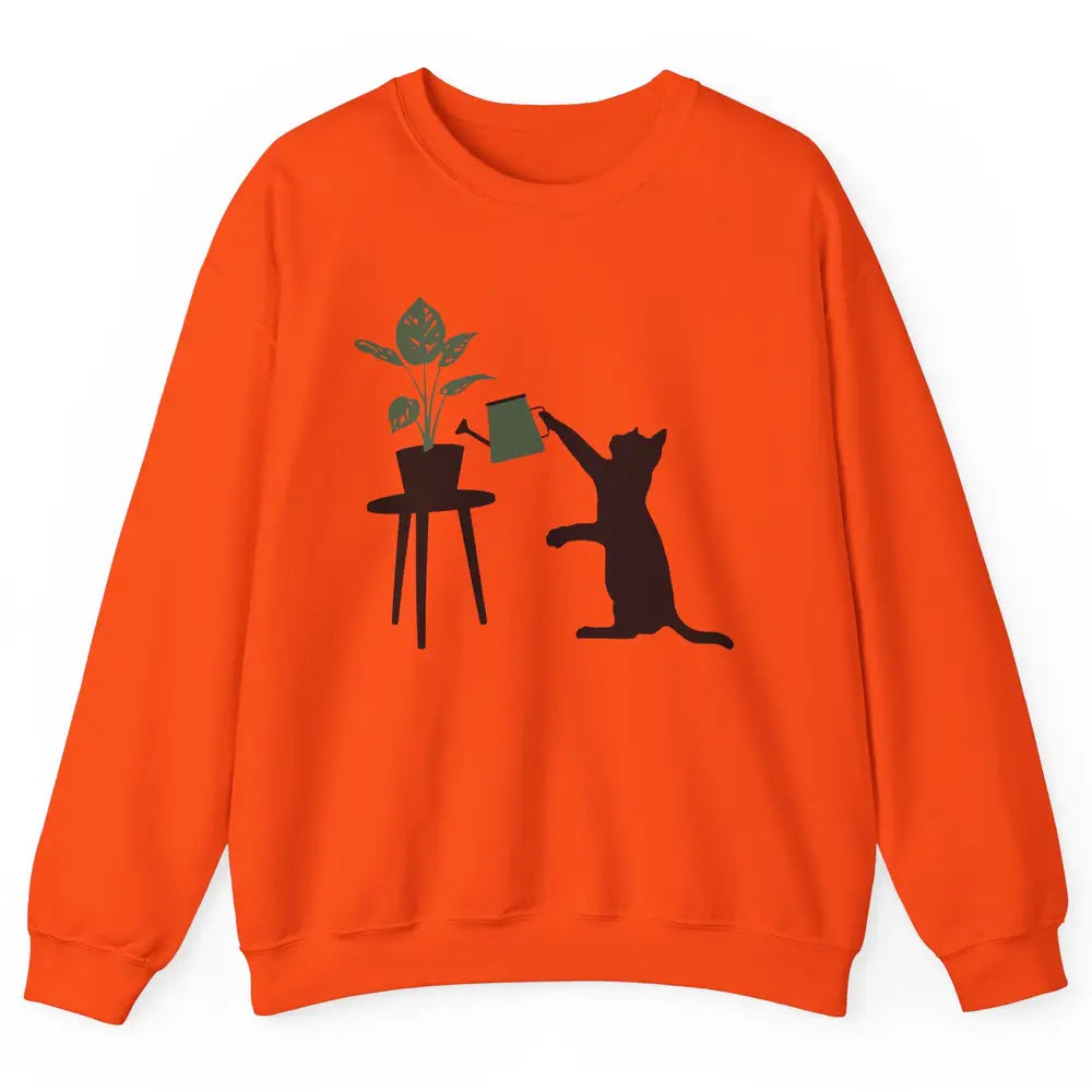 Black Cat Watering Plant Cat Gardening Planting Cat Lovers Unisex Crewneck Sweatshirt